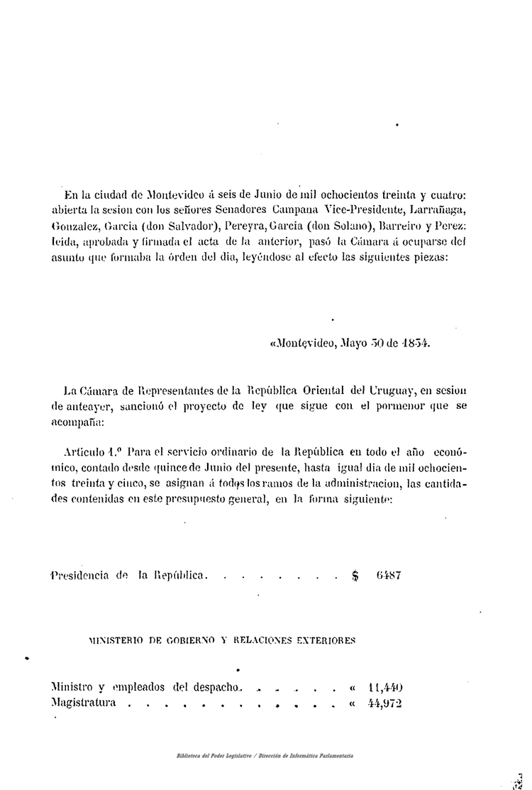 DIARIO DE SESIONES DE LA CAMARA DE SENADORES del 06/06/1834